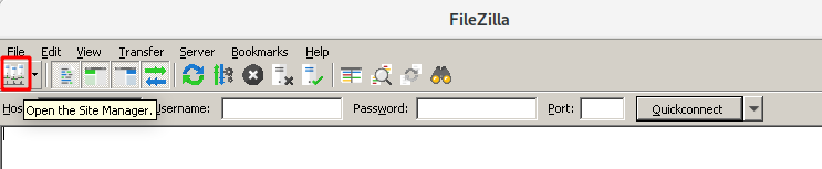 Main screen of Filezilla